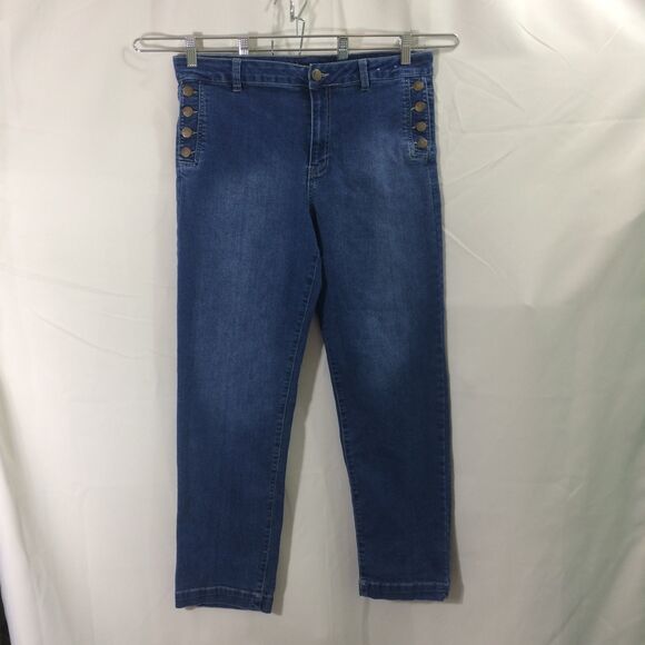D.Jeans Faux Sailor Button Front Jeans Size 12 Blue Stretch High Rise Straight - Picture 2 of 4